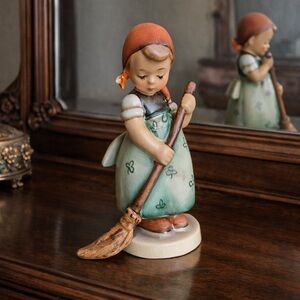 Hummel Little Sweeper porcelains girl w broom Goebel W Germany 4.25”